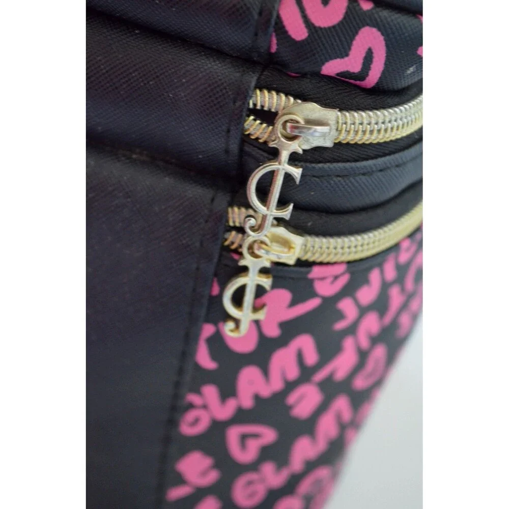 Juicy Couture Pink Black Cosmetic Makeup Bag Train Case 2 Zipper Compartments